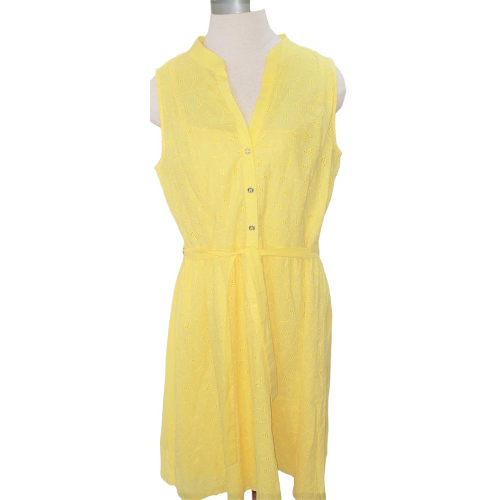 CT515 Studio One New York Yellow Sleeveless Mini Button Down Dress 12
